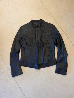 Genuine Italian Leather Vera Pelle Black Leather Moto Jacket